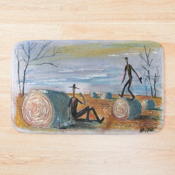 Item preview, Aussie outback artwork showing farm workers in sorghum field designed and sold by Al Benge - NZ & Australian Art.