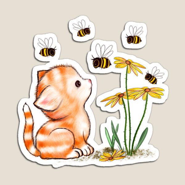Item preview, Cute Animal Ginger Kitten Cat Bee Flowers designed and sold by fluffibee.