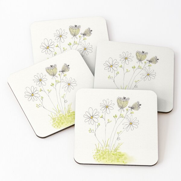 Item preview, Queen Anne's Lace and Daisies in Pen Ink and Watercolor designed and sold by The Elderberry Blossom.