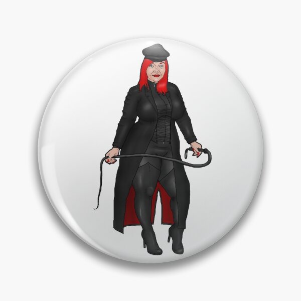 Item preview, Pin-up red-haired BBW dominatrix in catsuit and coat designed and sold by PinUpsandPulp.