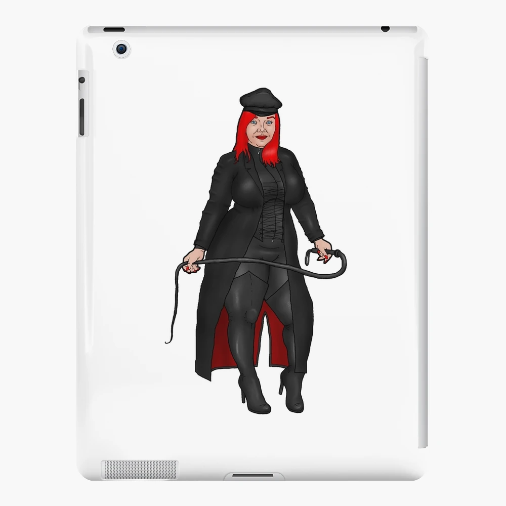 Pin-up red-haired BBW dominatrix in catsuit and coat