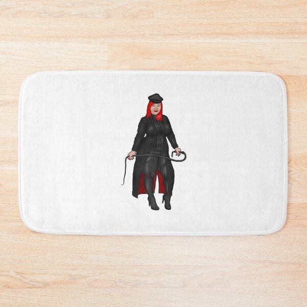 Item preview, Pin-up red-haired BBW dominatrix in catsuit and coat designed and sold by PinUpsandPulp.