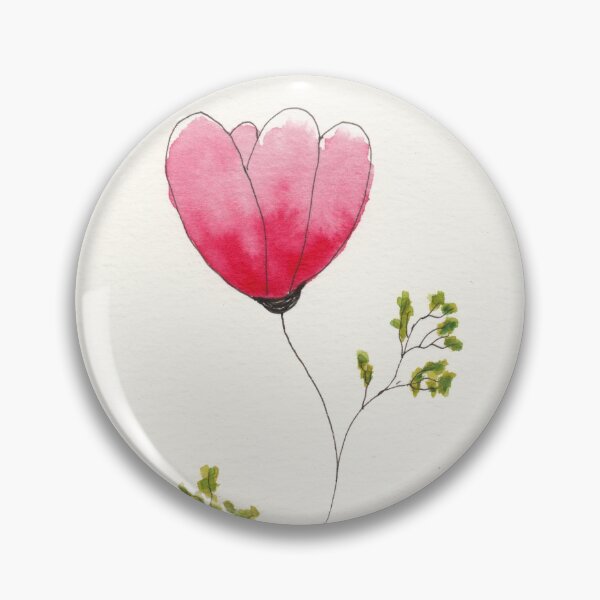Item preview, One Pink Flower in Pen Ink and Watercolor designed and sold by The Elderberry Blossom.