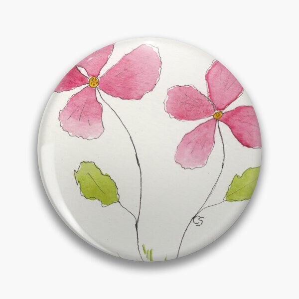 Item preview, Two Pink Flowers in Pen Ink and Watercolor designed and sold by The Elderberry Blossom.
