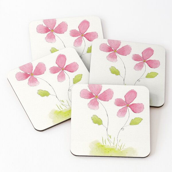Item preview, Two Pink Flowers in Pen Ink and Watercolor designed and sold by The Elderberry Blossom.