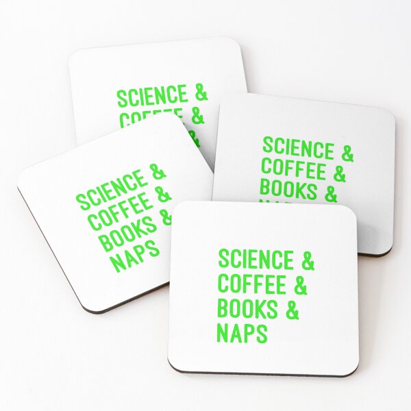 Item preview, Coffee and science and books and naps green font on white background designed and sold by UncleStuScience.