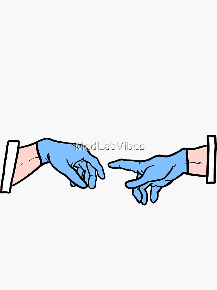 Thumbnail 3 of 3, Sticker, Michelangelo: Creation of Adam (Blue Gloves) designed and sold by MedLabVibes.
