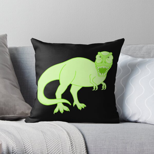 Green T Rex Dinosaur Colorful Prehistoric Animal Throw Pillow