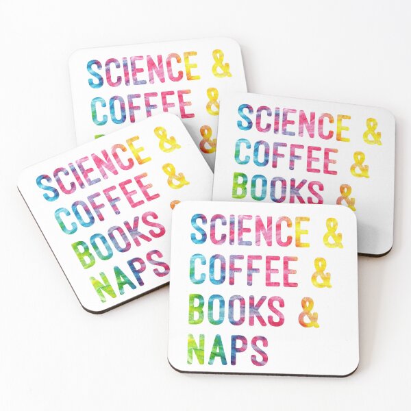 Item preview, Coffee and science and books and naps tie dye on white background designed and sold by UncleStuScience.