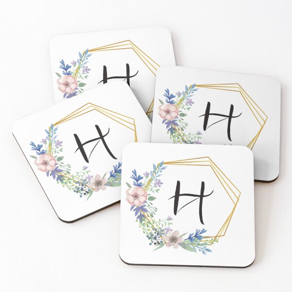 Item preview, Floral monogram with golden frame letter H designed and sold by JustSeasons.