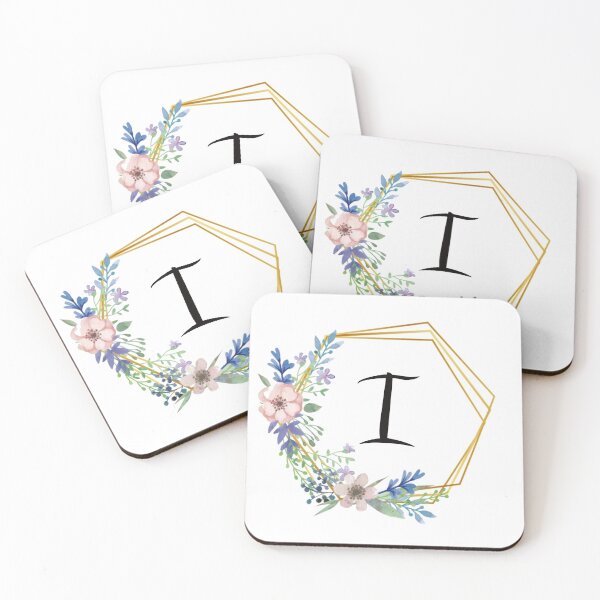 Item preview, Floral monogram with golden frame letter I designed and sold by JustSeasons.