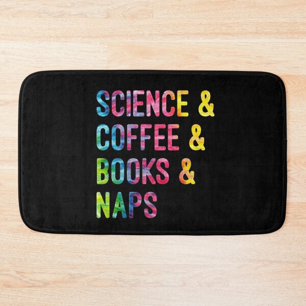 Item preview, Coffee and science and books and naps tie dye on black background designed and sold by UncleStuScience.