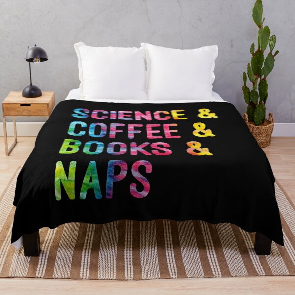 Item preview, Coffee and science and books and naps tie dye on black background designed and sold by UncleStuScience.