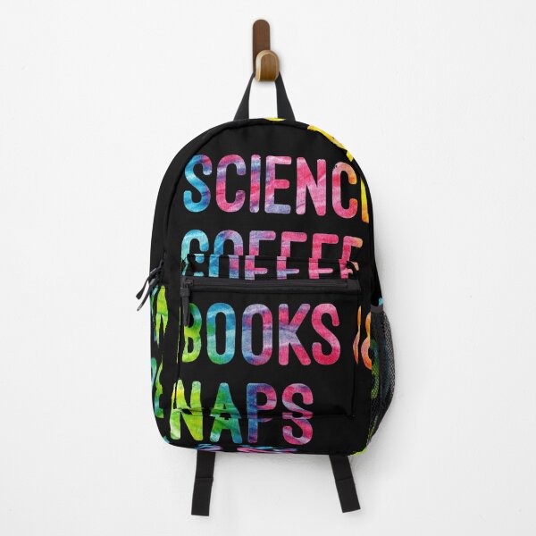 Item preview, Coffee and science and books and naps tie dye on black background designed and sold by UncleStuScience.