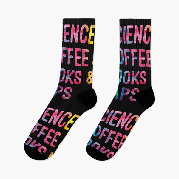 Item preview, Coffee and science and books and naps tie dye on black background designed and sold by UncleStuScience.