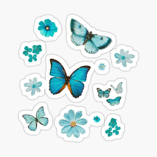 Item preview, blue flowers and blue butterfly sticker pack  designed and sold by monikizz.