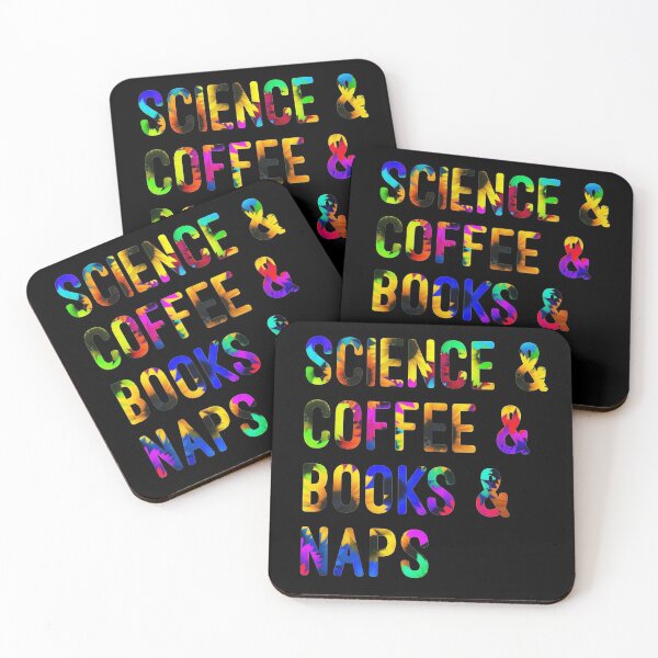 Item preview, Coffee and science and books and naps written in flowers on black background designed and sold by UncleStuScience.