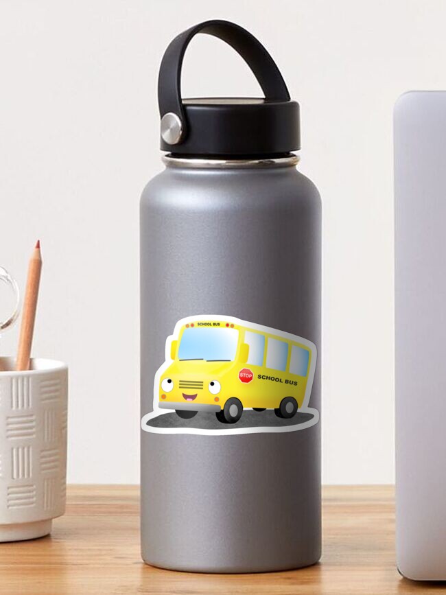 Cute happy yellow school bus cartoon stainless steel water bottle