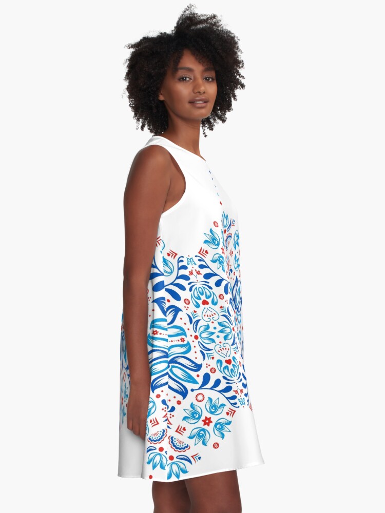 Alternate view of Folk Floral Tale in White A-Line Dress