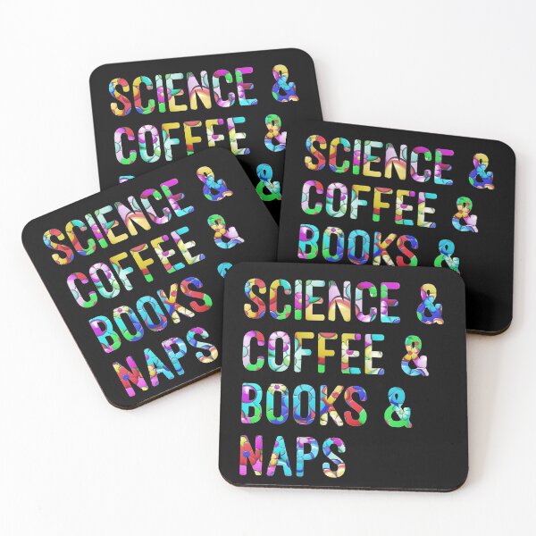 Item preview, Coffee and science and books and naps written in flowers on black background designed and sold by UncleStuScience.