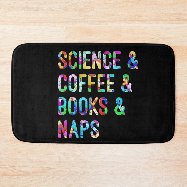 Item preview, Coffee and science and books and naps written in flowers on black background designed and sold by UncleStuScience.