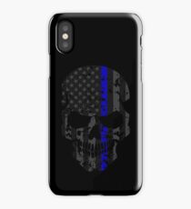 Thin Blue Line Police American Flag Distressed Skull iPhone Case
