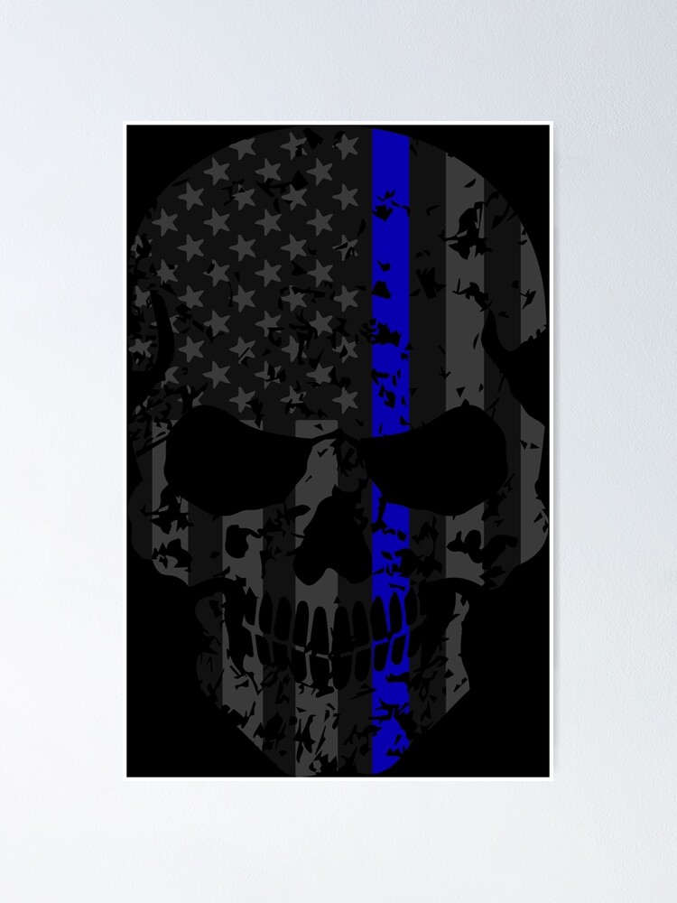 Thin Blue Line Punisher Blue Lives Matter US Flag Framed 