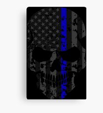 Thin Blue Line Police American Flag Distressed Skull Canvas Print