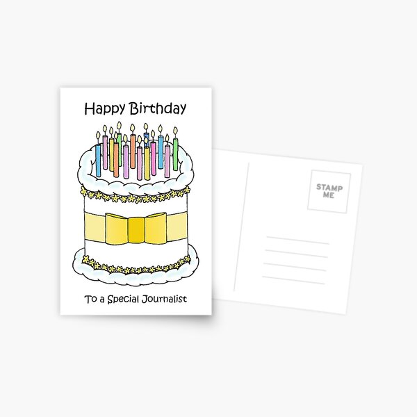 Carte Postale Joyeux Anniversaire Ami Gateau Et Bougies De Dessin Anime Par Katetaylor Redbubble