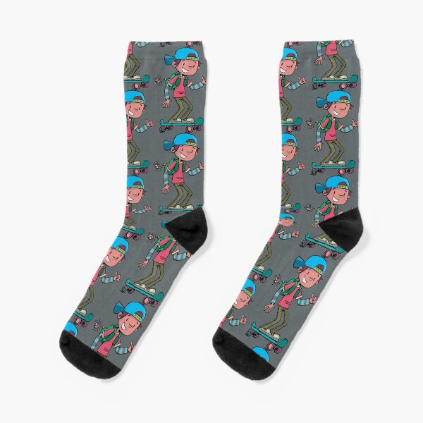 boy on a skateboard with a bag that has a spider Socks