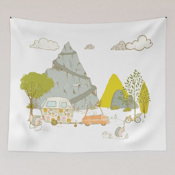 Item preview, Vintage hedgehogs camping adventure with pattern designed and sold by Safarichic.
