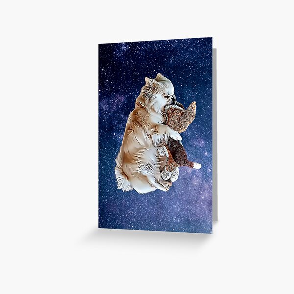 Sleeping Tibetan Spaniel with Universe Background , Drawing Greeting Card