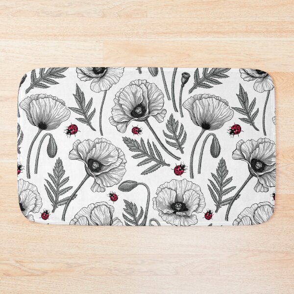 Item preview, White poppies and ladybugs  designed and sold by Katerina Mitkova Kirilova.