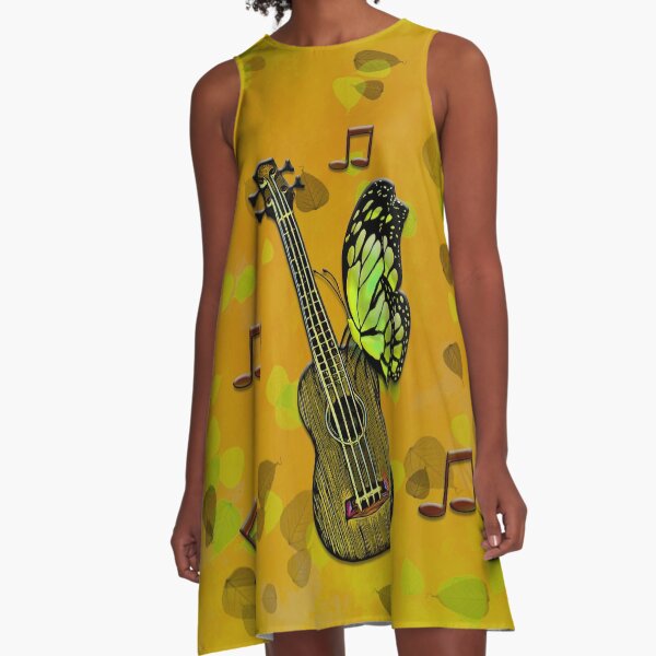 Legakulie Design Ukulele Schmetterling gelb A-Linien Kleid
