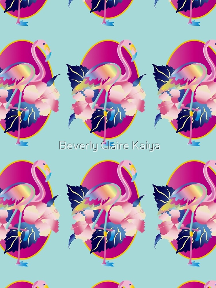 Thumbnail 4 of 4, A-Line Dress, Pretty Pink Flamingo Tropical Hibiscus Flowers designed and sold by beverlyclaire.