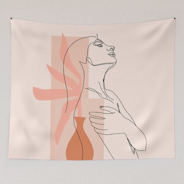 Item preview, Trendy one line woman body. Girl hugs herself. Female poster.  designed and sold by CoCoArt-Ua.