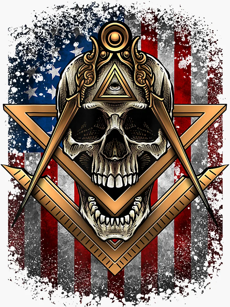 Masonic USA American Flag Skull Square & Compass Freemason | Sticker