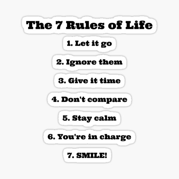 "The 7 Rules Of Life Motivational Positivity" Sticker by