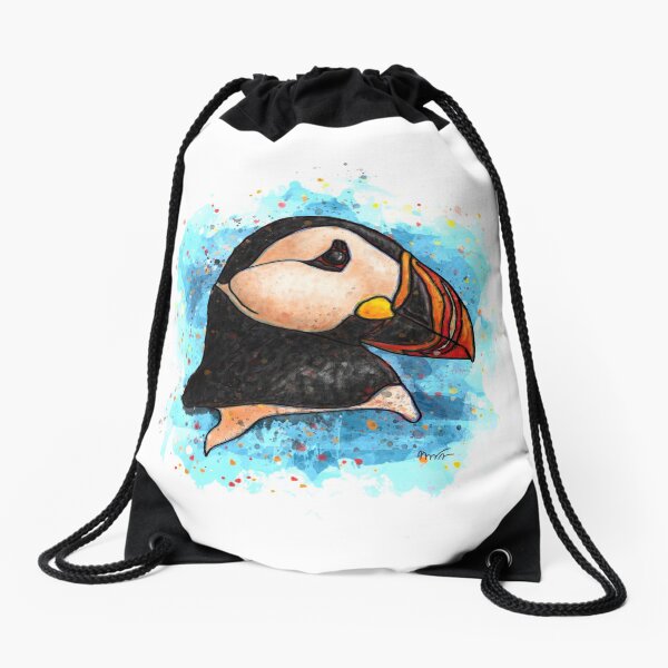 Puffin watercolor Drawstring Bag