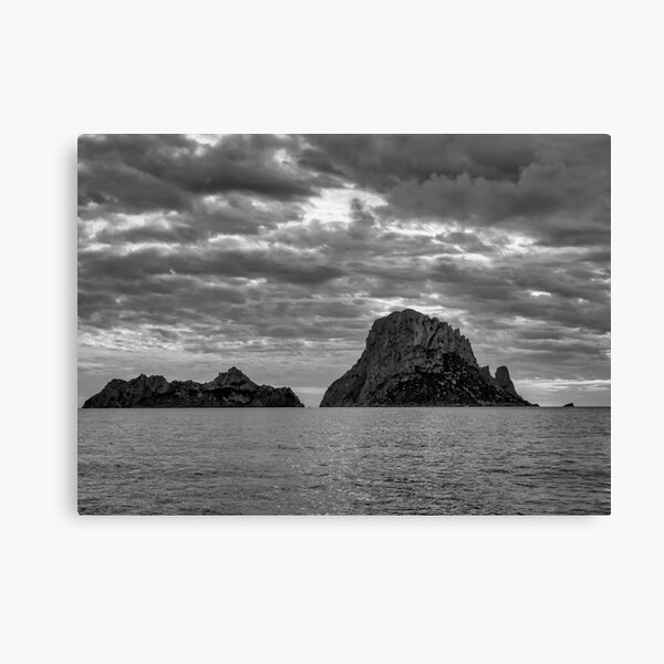 Photography with Es Vedra in Ibiza during a cloudy day in black and white Canvas Print