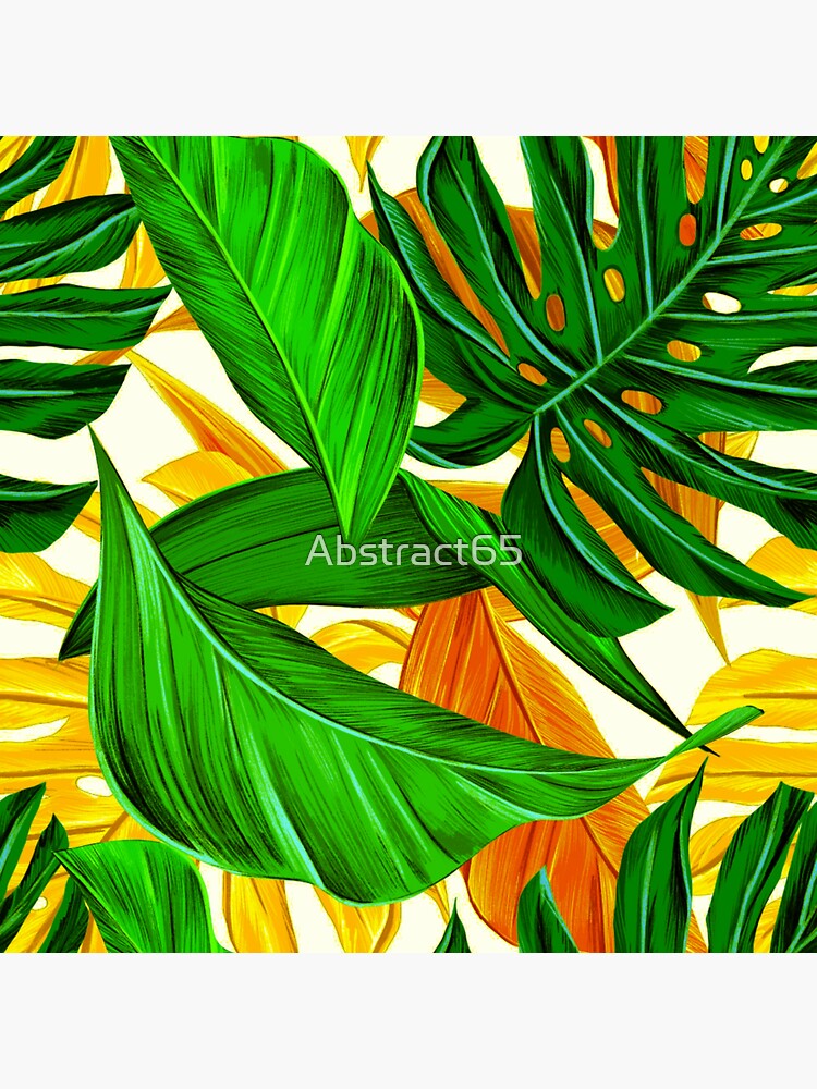 "Palm Leaf Wallpaper Print In Orange and Green Abstract" Sticker for