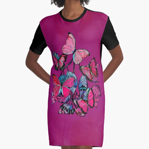 Legakulie Schmetterlinge Blütenblätter rot pink Graphic T-Shirt Dress