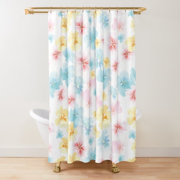 Watercolor Whimsy Flowers Shower Curtain