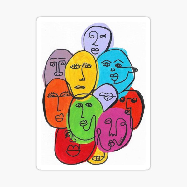 Item preview, Multicoloured Modern Line Faces designed and sold by heyitsmeeshop.
