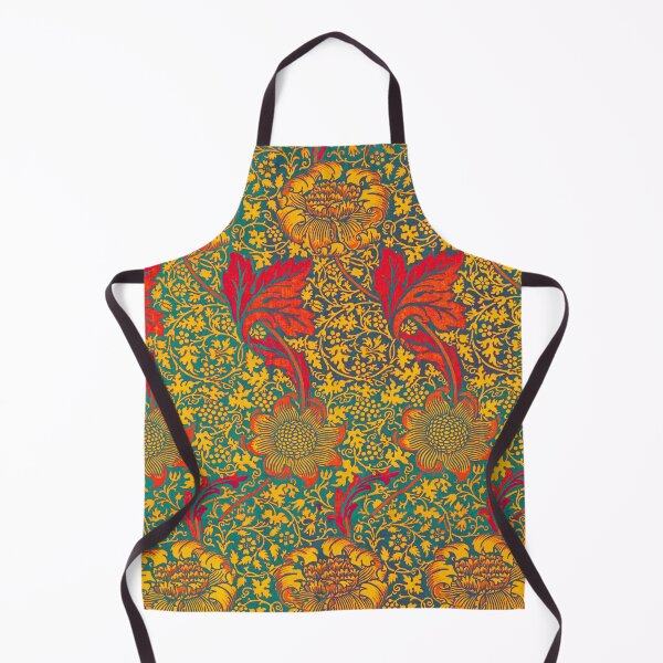 Item preview, GOLD YELLOW FLOWERS AND RED LEAVES IN TEAL BLUE Kennet William Morris Floral Pattern designed and sold by BulganLumini.