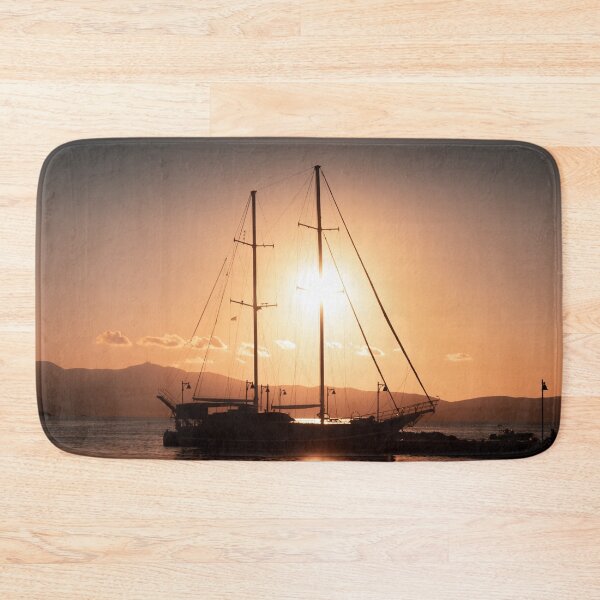 Item preview, Backlit Yacht at Sunset on the Port of Naxos, Cyclades, Greece designed and sold by JarbasVisuals.