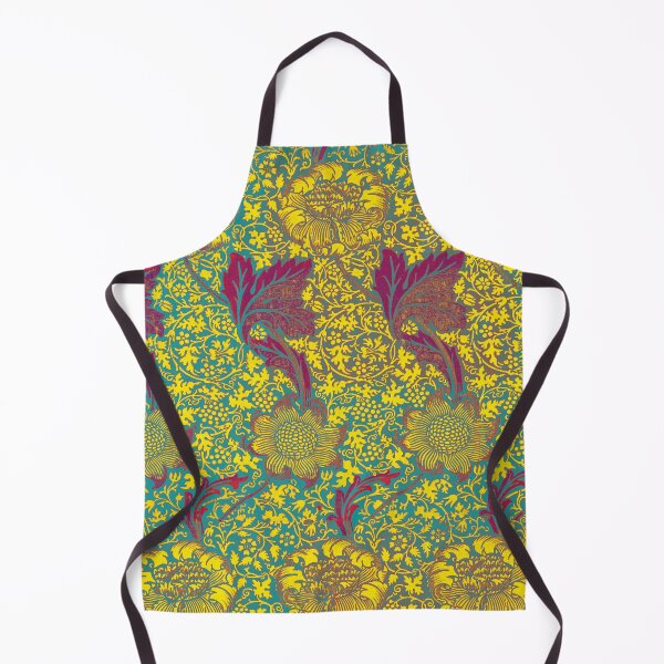 Item preview, GOLD YELLOW FLOWERS AND RED LEAVES IN AQUA BLUE Kennet William Morris Floral Pattern designed and sold by BulganLumini.