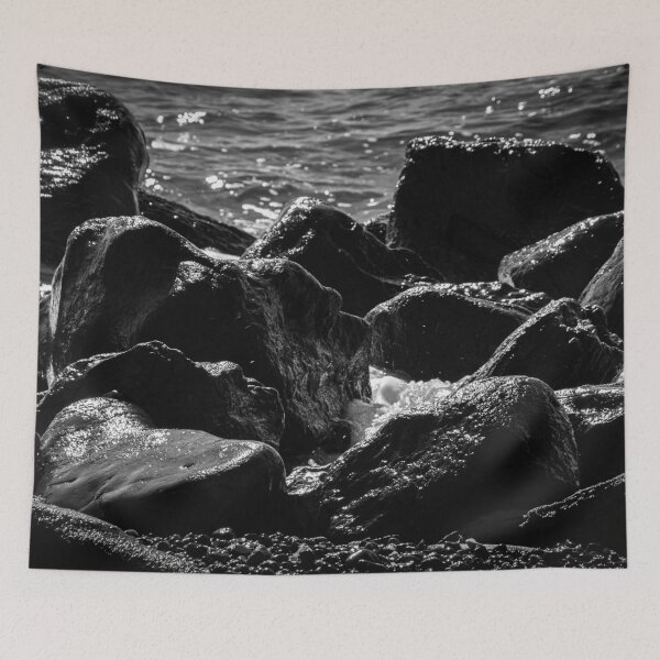 Item preview, Black and White Water-Washed Rocks at White Beach, Santorini, Greece designed and sold by JarbasVisuals.