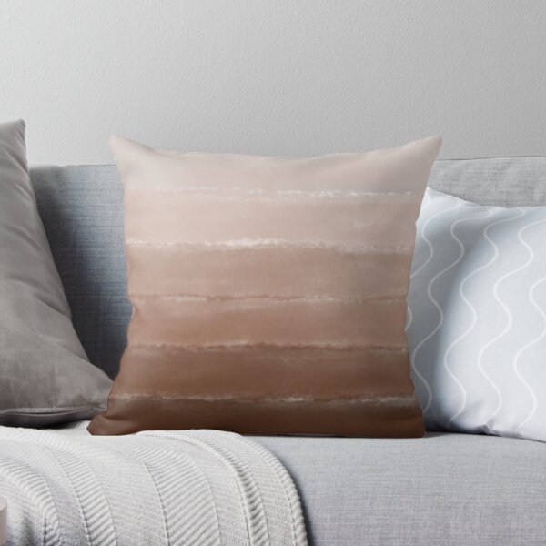Shades of Neutral Earth Tones in a Striped Ombré Pattern with Warm Brown Tan Beige and Caramel Colors Painted in a Watercolor Style Representing a Abstract Desert Throw Pillow