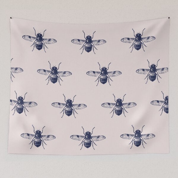 Item preview, vintage bee dark academia pattern in navy and cream designed and sold by neopop.